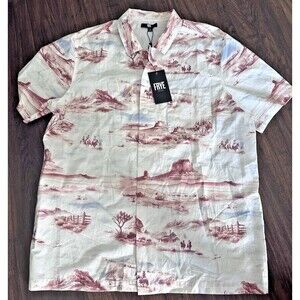 Frye Mens Cowboy Western scenic Short sleeves button Front shirt Off White Large